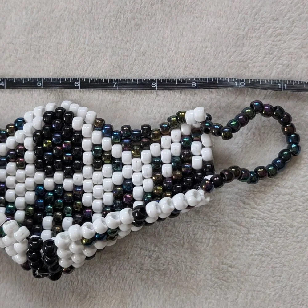 Pony Bead Kandi Half Face Mask Unisex Adult White Black Patterned